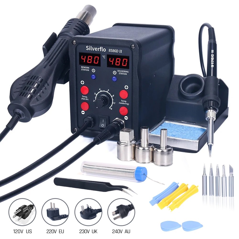 Smd Rework Station Hot Air Soldering 2 In 1 - Estación de soldadura Silverflo 8586D Estación