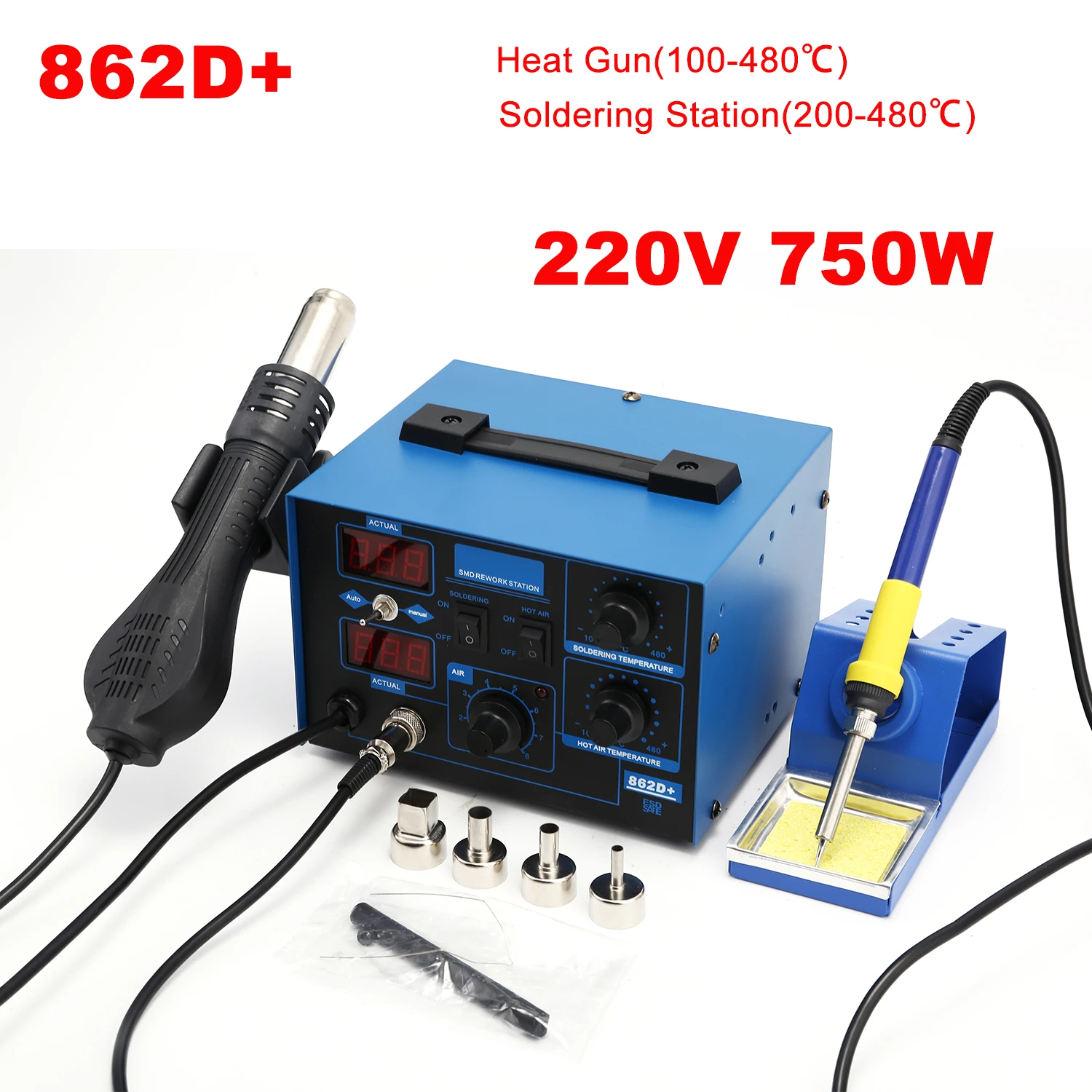 Smd Rework Station Hot Air Soldering 2 In 1 - Estación de soldadura 862D+ 2 en